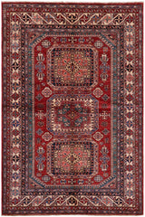 handmade Geometric Super Kazak Red Beige Hand-made RECTANGLE 100% WOOL area rug 5x7