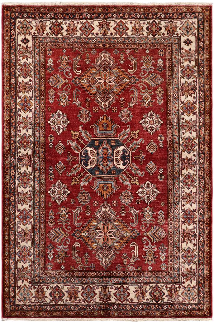 handmade Geometric Super Kazak Red Beige Hand-made SQUARE 100% WOOL area rug 5x6