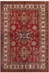 handmade Geometric Super Kazak Red Beige Hand-made SQUARE 100% WOOL area rug 5x6