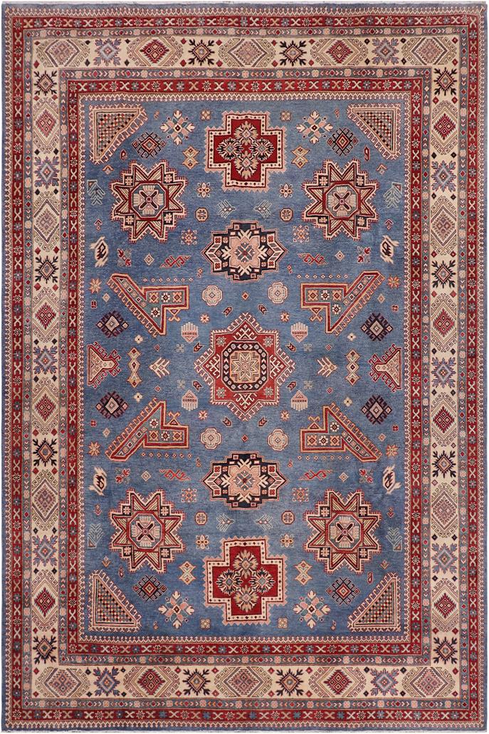 handmade Geometric Kazak Lt. Blue Beige Hand-made RECTANGLE 100% WOOL area rug 10' x 13'