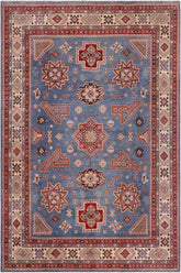 handmade Geometric Kazak Lt. Blue Beige Hand-made RECTANGLE 100% WOOL area rug 10' x 13'