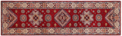 handmade Geometric Super Kazak Red Beige Hand Knotted RUNNER 100% WOOL area rug 3' x 10'