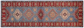 handmade Geometric Super Kazak Lt. Blue Red Hand Knotted RUNNER 100% WOOL area rug 3' x 10'