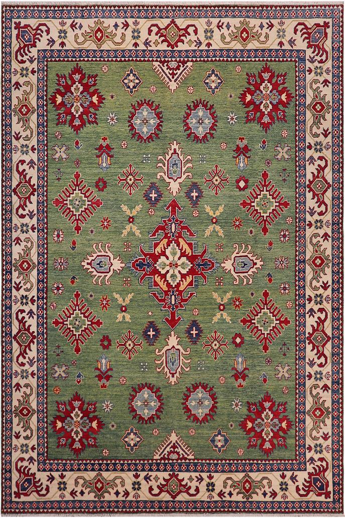 handmade Geometric Kazak Lt. Green Beige Hand-made RECTANGLE 100% WOOL area rug 8' x 9'