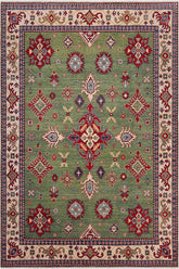 handmade Geometric Kazak Lt. Green Beige Hand-made RECTANGLE 100% WOOL area rug 8' x 9'