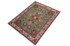 handmade Geometric Kazak Lt. Green Beige Hand-made RECTANGLE 100% WOOL area rug 8' x 9'