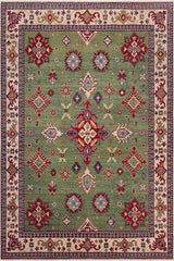 handmade Geometric Kazak Lt. Green Beige Hand-made RECTANGLE 100% WOOL area rug 8' x 9'
