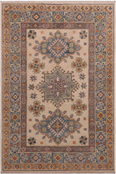 handmade Geometric Kazak Beige Lt. Blue Hand-made RECTANGLE 100% WOOL area rug 3' x 5'