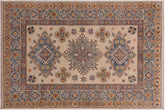 handmade Geometric Kazak Beige Lt. Blue Hand-made RECTANGLE 100% WOOL area rug 3'X5'