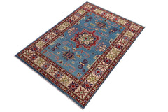 handmade Geometric Kazak Lt. Blue Beige Hand-made RECTANGLE 100% WOOL area rug 3' x 5'