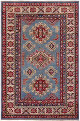 handmade Geometric Kazak Lt. Blue Beige Hand-made RECTANGLE 100% WOOL area rug 3' x 5'