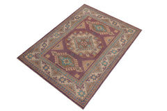 handmade Geometric Kazak Light Purpl Beige Hand-made RECTANGLE 100% WOOL area rug 3'X5'