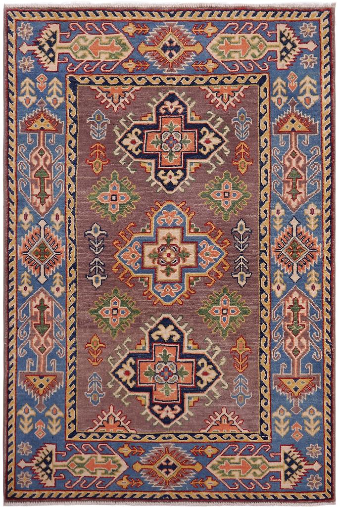 handmade Geometric Kazak Gray Lt. Blue Hand-made RECTANGLE 100% WOOL area rug 3' x 5'