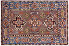 handmade Geometric Kazak Gray Lt. Blue Hand-made RECTANGLE 100% WOOL area rug 3'X5'