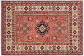 handmade Geometric Kazak Pink Beige Hand-made RECTANGLE 100% WOOL area rug 3'X5'