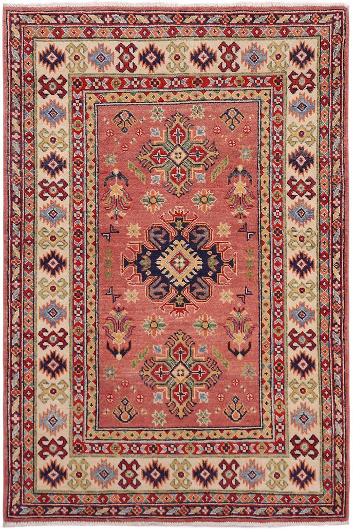 handmade Geometric Kazak Pink Beige Hand-made RECTANGLE 100% WOOL area rug 3' x 5'