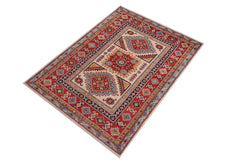 handmade Geometric Kazak Beige Red Hand-made RECTANGLE 100% WOOL area rug 3' x 5'