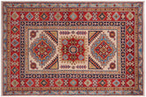 handmade Geometric Kazak Beige Red Hand-made RECTANGLE 100% WOOL area rug 3'X5'