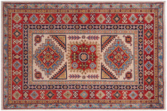 handmade Geometric Kazak Beige Red Hand-made RECTANGLE 100% WOOL area rug 3'X5'