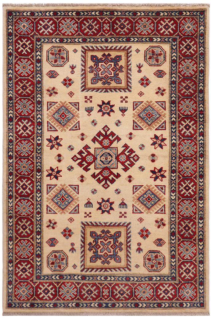 handmade Geometric Kazak Gold Red Hand-made RECTANGLE 100% WOOL area rug 3' x 5'