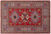 handmade Geometric Kazak Red Lt. Blue Hand-made RECTANGLE 100% WOOL area rug 3'X5'