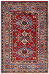 handmade Geometric Kazak Red Lt. Blue Hand-made RECTANGLE 100% WOOL area rug 3' x 5'