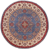 Bohemian Kazak Mya Light Blue/Beige Wool Round - 8'0''X8'0''