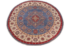 handmade Geometric Kazak Lt. Blue Beige Hand-made ROUND 100% WOOL area rug 8x8