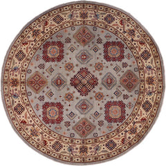 handmade Geometric Kazak Gray Beige Hand-made ROUND 100% WOOL area rug 9x9