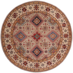 handmade Geometric Kazak Lt. Blue Beige Hand-made ROUND 100% WOOL area rug 8x8