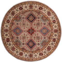 handmade Geometric Kazak Lt. Blue Beige Hand-made ROUND 100% WOOL area rug 8x8