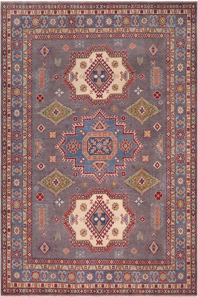 handmade Geometric Kazak Gray Blue Hand-made RECTANGLE 100% WOOL area rug 8' x 10'