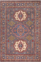 handmade Geometric Kazak Gray Blue Hand-made RECTANGLE 100% WOOL area rug 8' x 10'