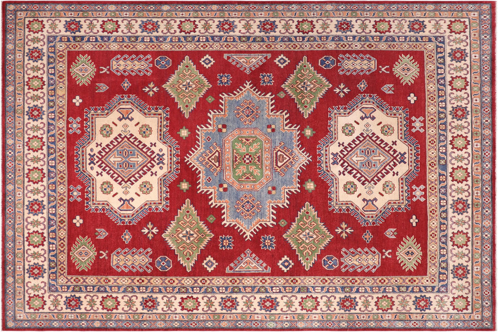 handmade Geometric Kazak Red Beige Hand-made RECTANGLE 100% WOOL area rug 8'X10'