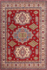 handmade Geometric Kazak Red Beige Hand-made RECTANGLE 100% WOOL area rug 8' x 10'