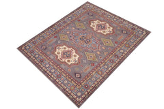 handmade Geometric Kazak Gray Lt. Blue Hand-made RECTANGLE 100% WOOL area rug 8' x 10'