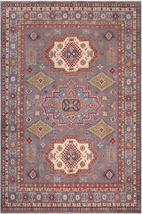 handmade Geometric Kazak Gray Lt. Blue Hand-made RECTANGLE 100% WOOL area rug 8' x 10'