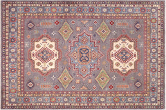 handmade Geometric Kazak Gray Lt. Blue Hand-made RECTANGLE 100% WOOL area rug 8'X10'