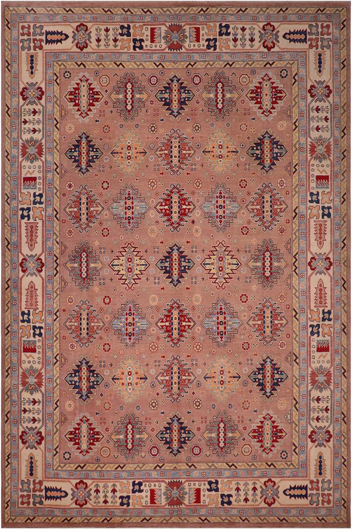 handmade Geometric Kazak Rose Beige Hand-made RECTANGLE 100% WOOL area rug 9' x 12'