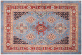 handmade Geometric Kazak Lt. Blue Red Hand-made RECTANGLE 100% WOOL area rug 8'X10'