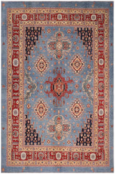 handmade Geometric Kazak Lt. Blue Red Hand-made RECTANGLE 100% WOOL area rug 8' x 10'