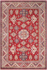 handmade Geometric Kazak Red Ivory Hand-made RECTANGLE 100% WOOL area rug 9' x 12'