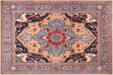 handmade Geometric Kazak Orange Blue Hand-made RECTANGLE 100% WOOL area rug 8'X10'