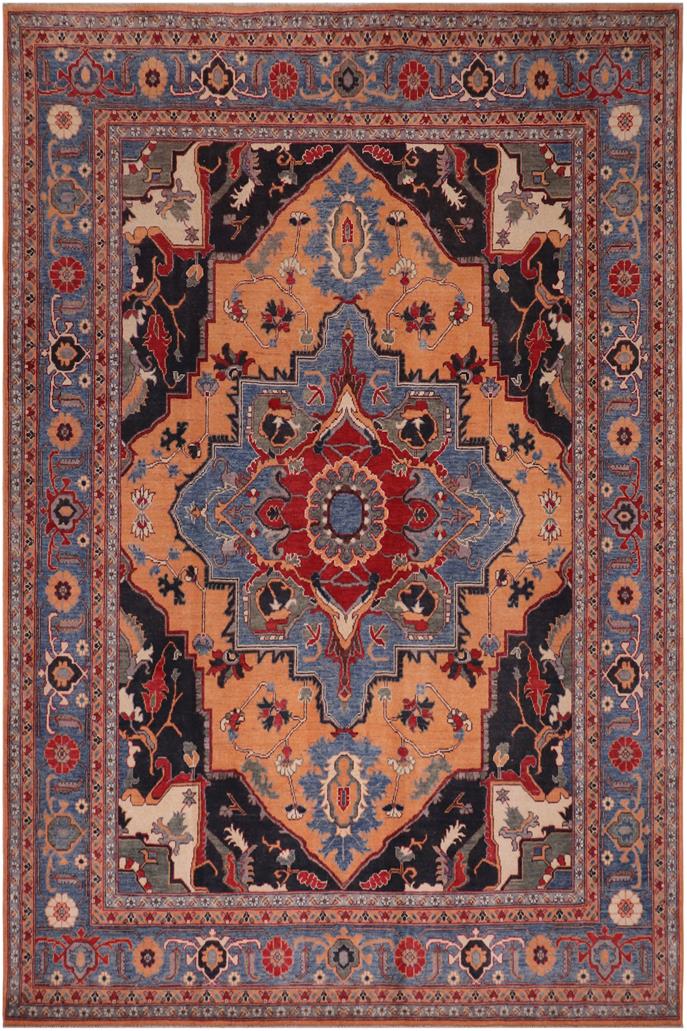 handmade Geometric Kazak Orange Blue Hand-made RECTANGLE 100% WOOL area rug 8' x 10'