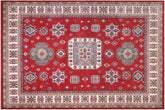 handmade Geometric Kazak Red Ivory Hand-made RECTANGLE 100% WOOL area rug 8'X10'