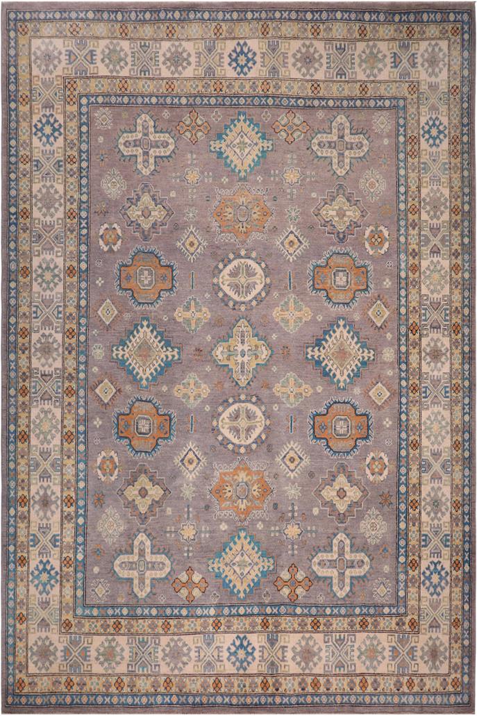 handmade Geometric Kazak Gray Ivory Hand-made RECTANGLE 100% WOOL area rug 8' x 10'