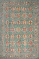 handmade Geometric Kazak Lt. Green Lt. Green Hand-made RECTANGLE 100% WOOL area rug 8' x 10'