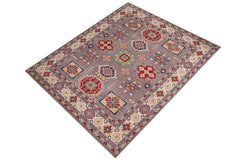 handmade Geometric Kazak Gray Ivory Hand-made RECTANGLE 100% WOOL area rug 8' x 10'