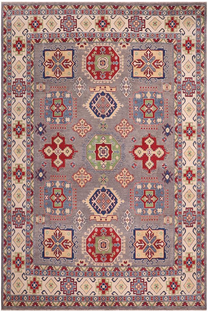 handmade Geometric Kazak Gray Ivory Hand-made RECTANGLE 100% WOOL area rug 8' x 10'
