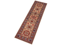 handmade Geometric Kazak Peach light Blue Hand-made RUNNER 100% WOOL area rug 3x10